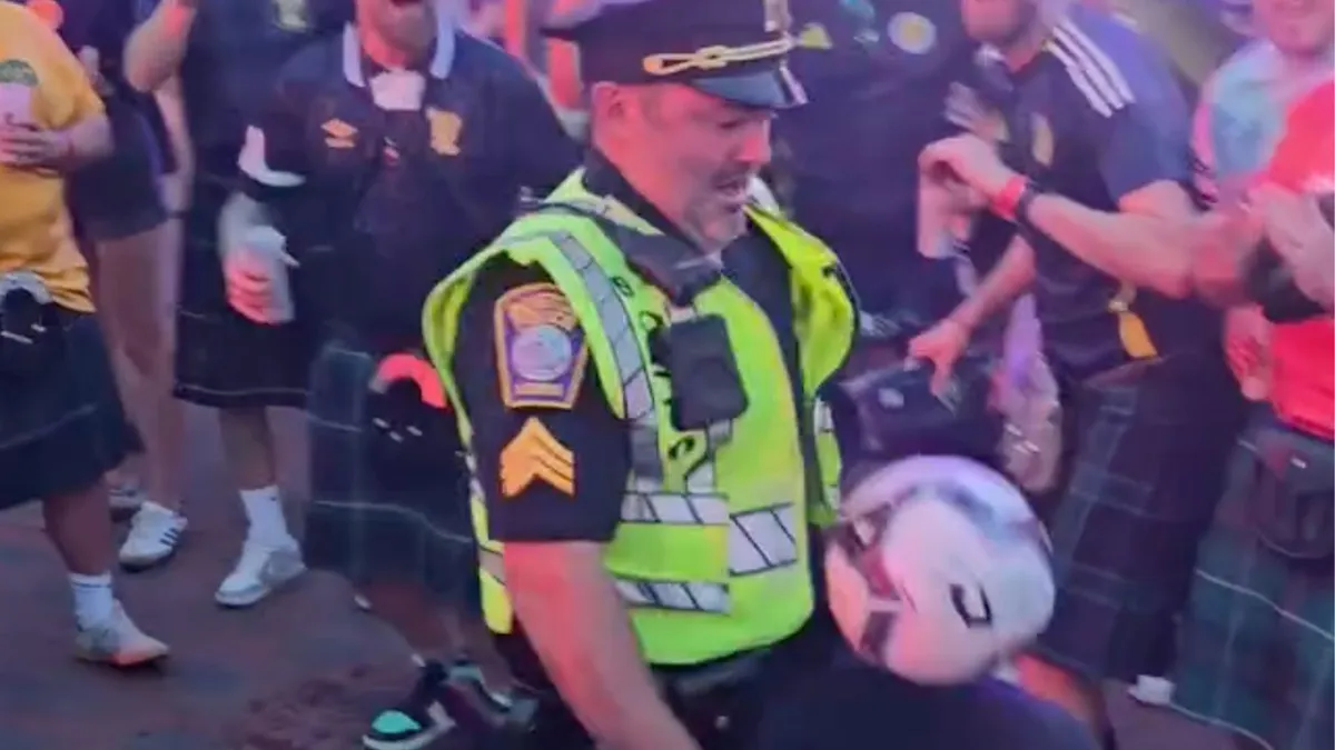 Keepy-up cop wows fans with football skills at World Cup event in Boston