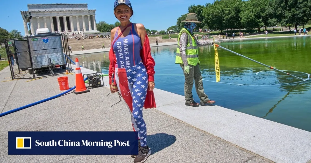 American flag blue? Algae turns Trump’s reflecting pool swamp green instead