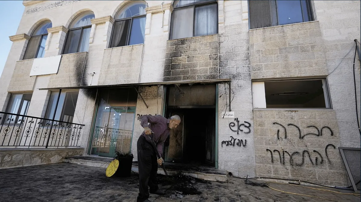 Israeli settlers set fire to a mosque in the occupied West Bank