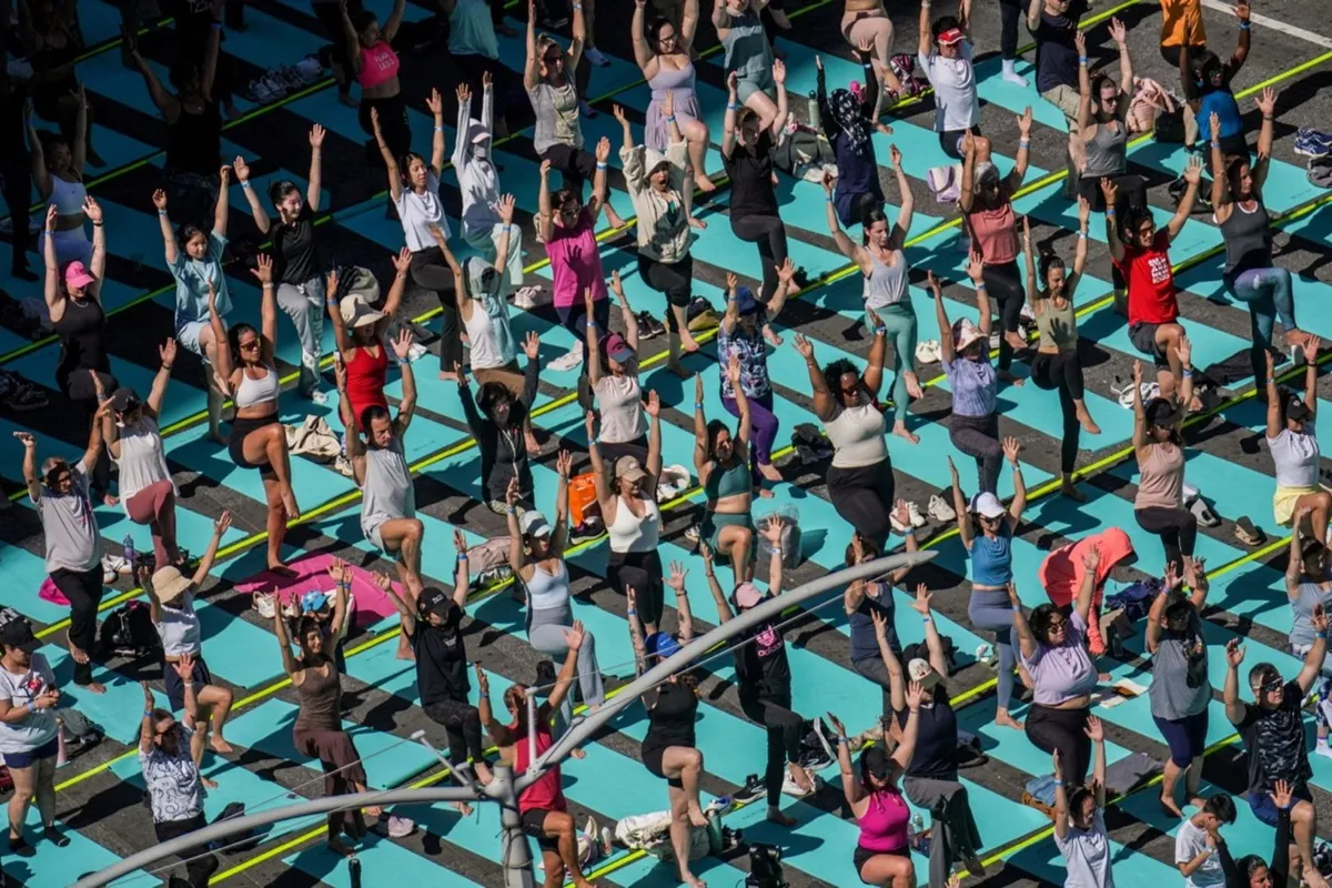 New York City welcomes the summer solstice with Times Square yoga