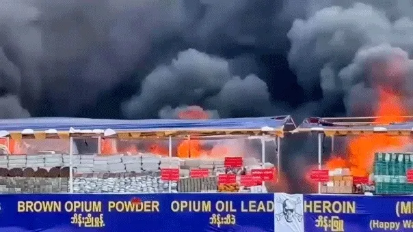 $600 million worth of heroin, meth and other seized drugs set on fire in Burma