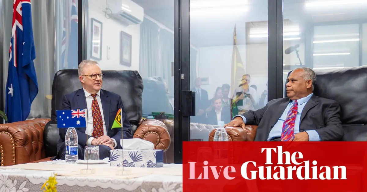 Australia politics live: Vanuatu PM in Canberra as hopes rise over treaty; fossil fuel companies accused of marketing to children