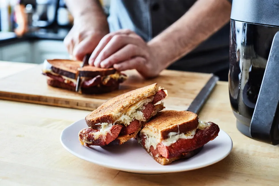 A hot dog Reuben is the deli classic you didn’t expect to make in an air fryer