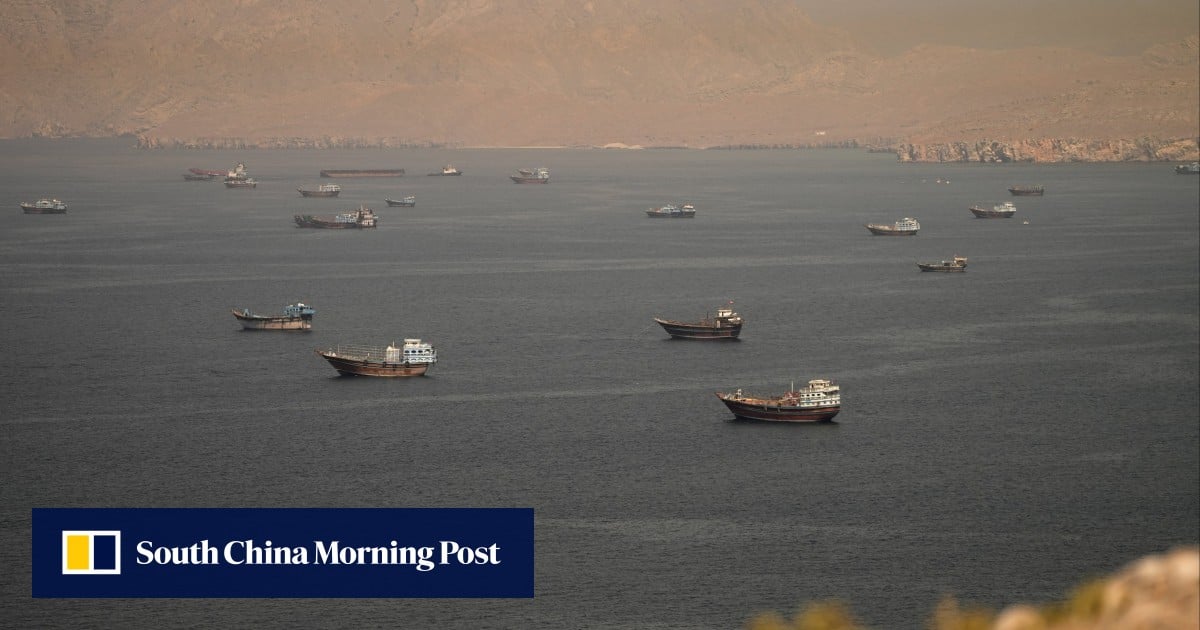 Tanker set ablaze after hit by projectile in Strait of Hormuz region