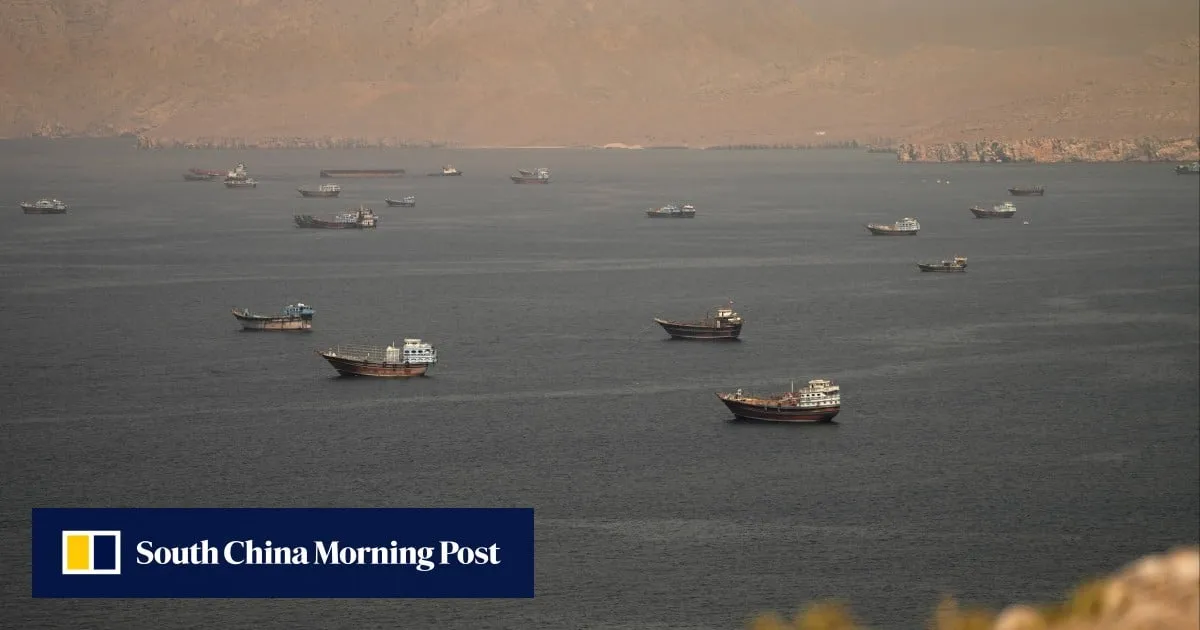 Tanker set ablaze after hit by projectile in Strait of Hormuz region