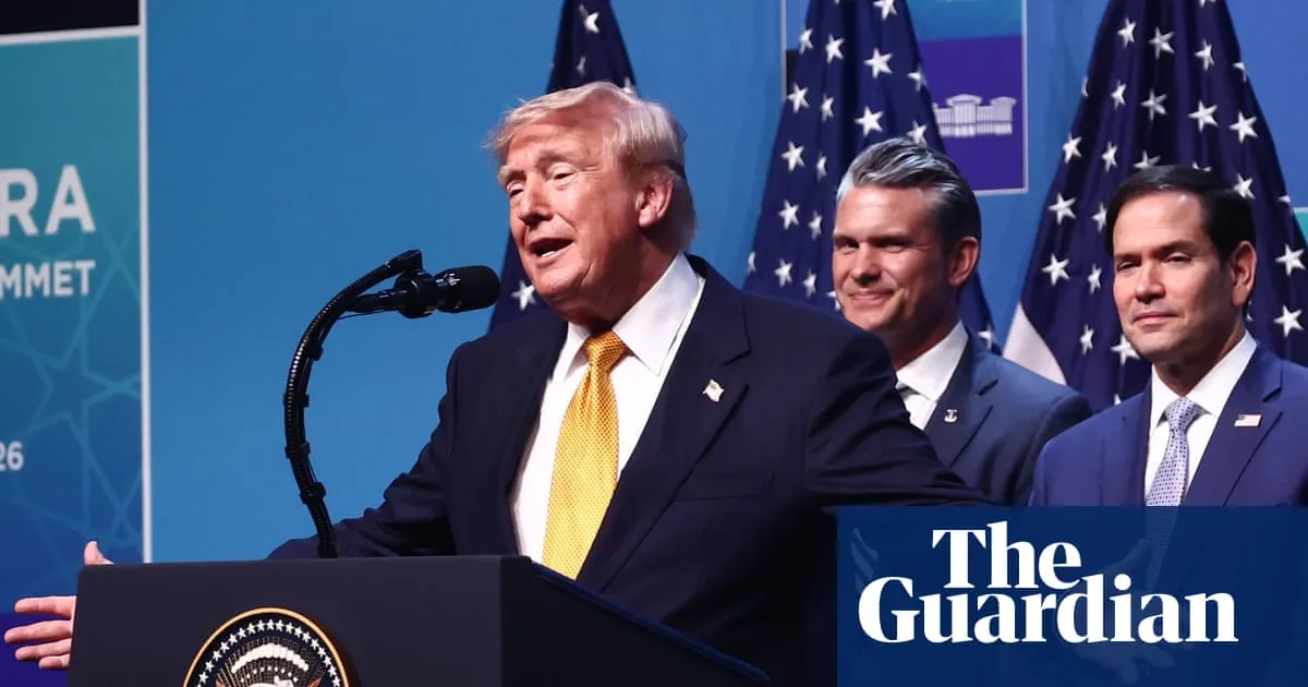 Sabre-rattling to ‘tremendous love’: erratic Trump dominates final hours of Nato summit