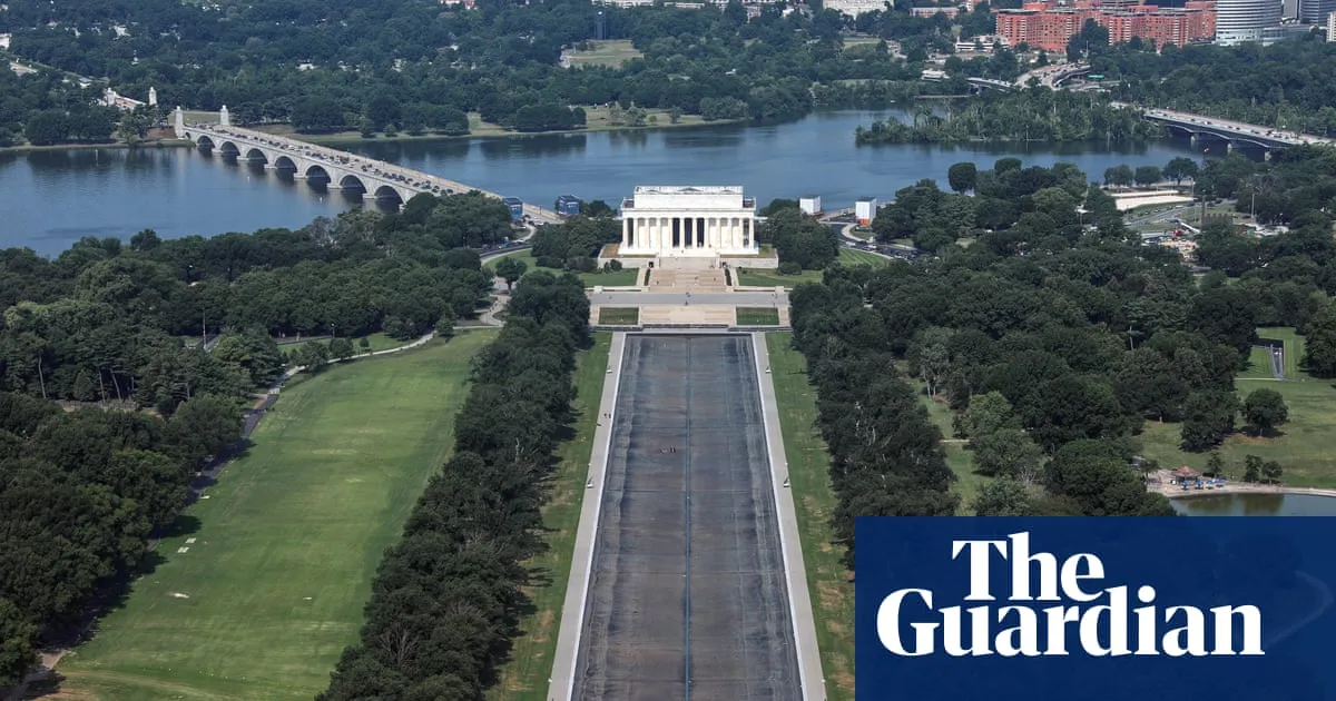 Drained reflecting pool reveals Trump’s ‘American flag blue’ liner is now closer to gray