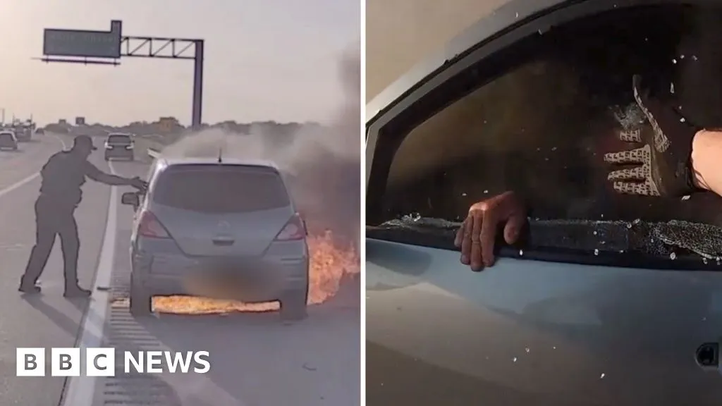 Watch Texas police officer pull man from burning car