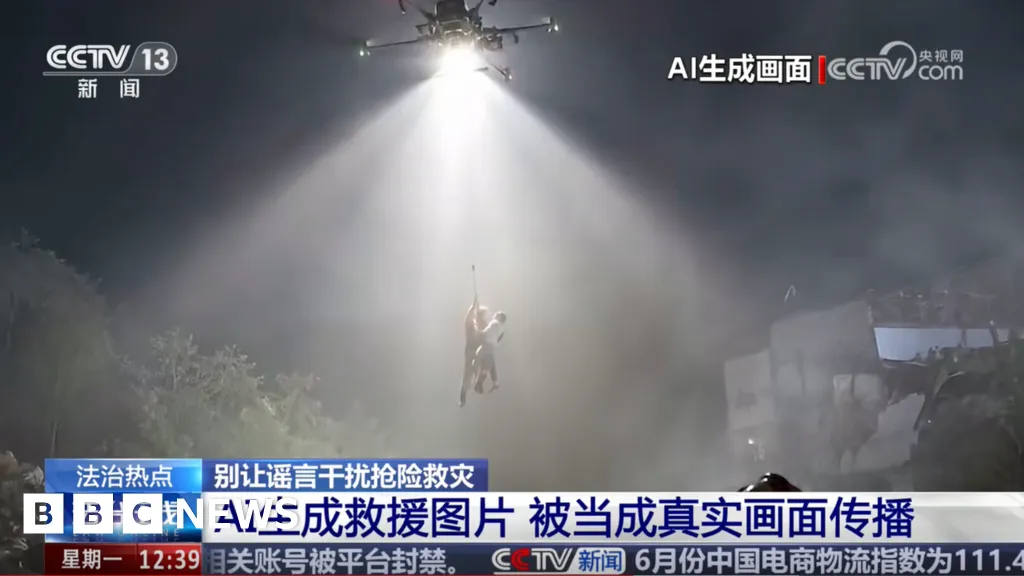 China's new challenge as natural disasters strike - fake AI videos