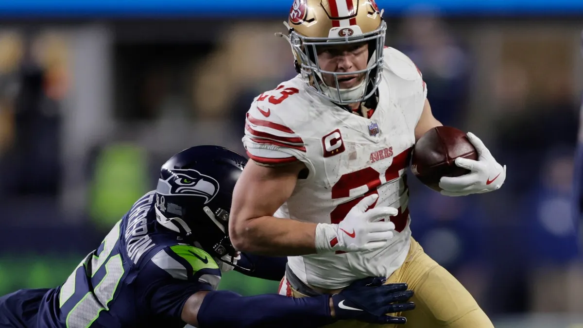 The AP NFL MVP finalists are Allen, Lawrence, Maye, McCaffrey and Stafford