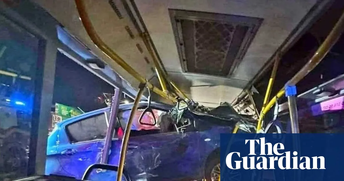 ‘A car in the bus!’: Toyota becomes airborne and then wedges in side of Brisbane bus