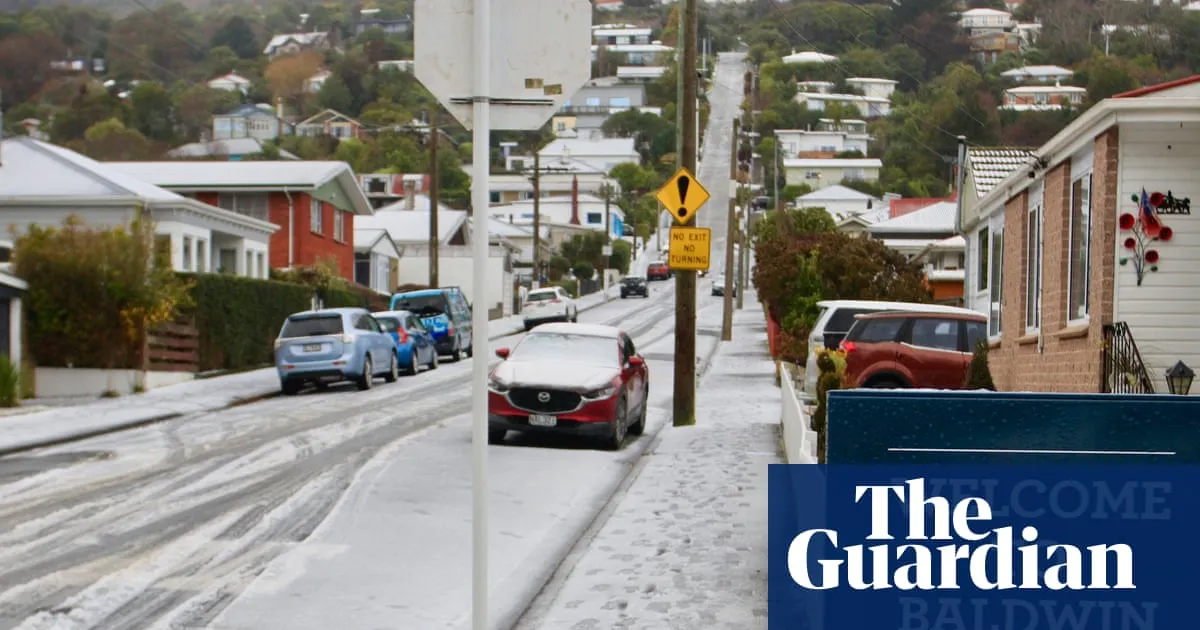 New Zealand capital delights in rare snowfall as southern city residents ski down world’s steepest street